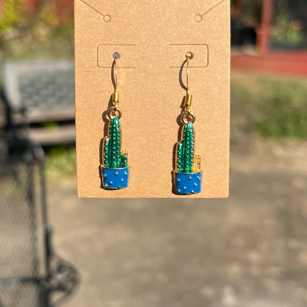 Cactus in Blue Pot Earrings